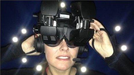 Woman wearing virtual reality headset