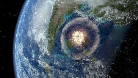 Illustration of an asteroid colliding with Earth