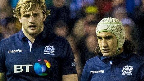 Richie Gray (left) and Blair Cowan discuss a point against England