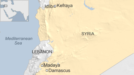 Map of Syria showing locations of Kefraya and Madaya