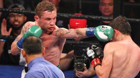 Frampton lands a punch on during his points win over Alejandro Gonzalez