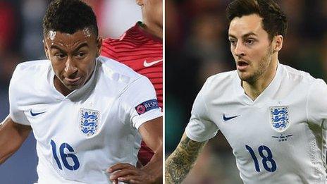 Jesse Lingard and Ryan Mason playing for England Under-21s and England