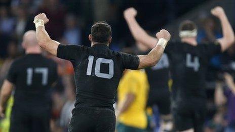 Dan Carter celebrates winning World Cup