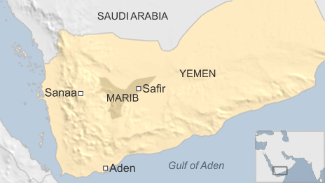Map of Yemen showing location of Safer and Marib province
