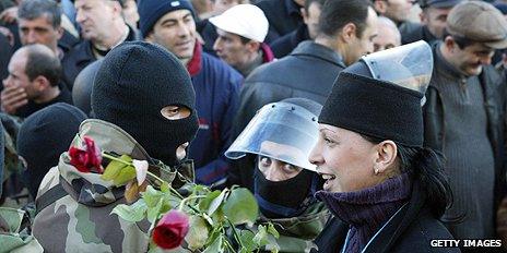 Protesters in Tbilisi during Rose Revolution