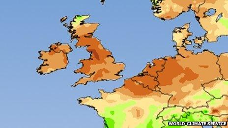 A soil-deficit anomaly map showing dry conditions across the UK in May