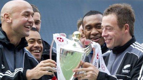 DJ Forbes and Clark Laidlaw celebrate winning the Sevens World Series