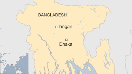 Map shows the locations of the terror raids in Bangladesh; Dhaka and Tangail