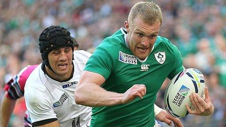 Keith Earls scores Ireland's second try against Romania