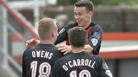 Paul Heatley celebrates the first of his two goals against the Mallards