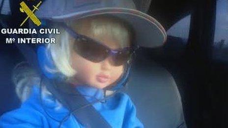 Image of doll in passenger seat of car - released by Guardia Civil on 21 June 2016