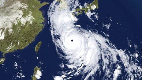 A satellite image of Typhoon Haishen