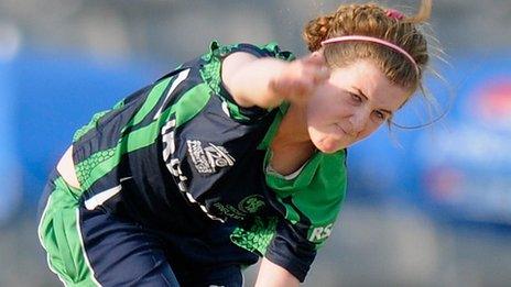 Ireland's Lucy O'Reilly in action in the Twenty20 warm-up match against India