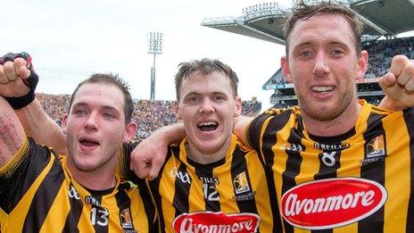 Kilkenny's Ger Aylward, TJ Reid and Michael Fennelly celebrate