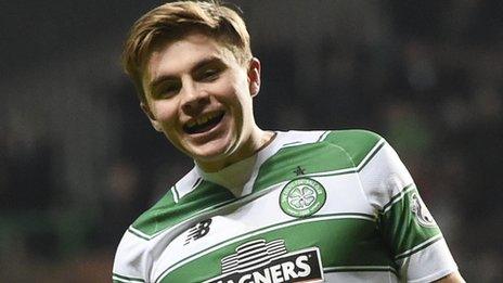 James Forrest celebrates scoring for Celtic in their 8-1 win over Hamilton last month