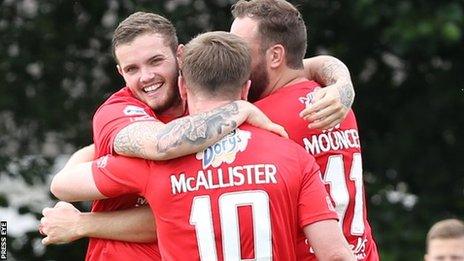 Darren Murray celebrates scoring for Portadown against Ballinamallard