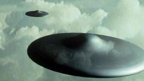 Computer illustration of UFOs