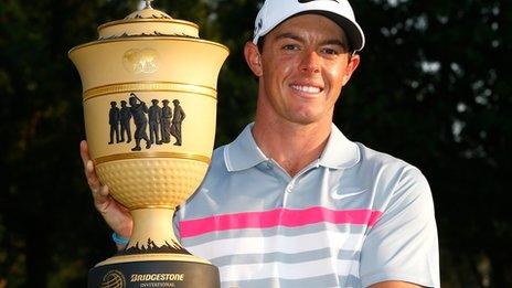 Rory McIlroy celebrates his 2014 success in the WGC-Bridgestone Invitational