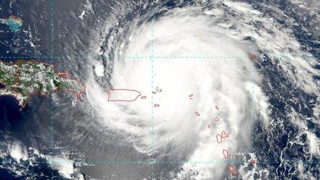 NOAA satellite of Hurricane Irma with the eye heading towards the British Virgin Islands