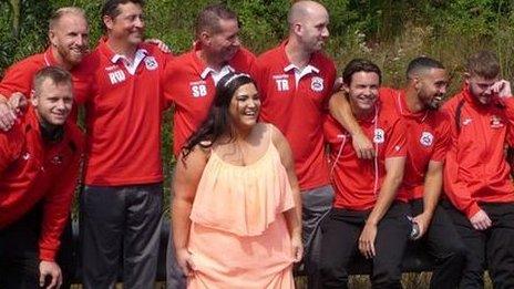"Mystery bride" with Needham Market FC players