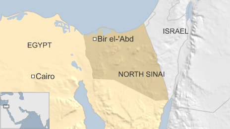 Map showing Sinai and Bir al-Abd