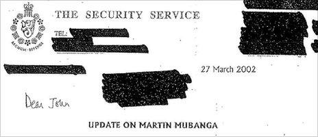 Letter from MI5 to the Home Office about Martin Mubanga