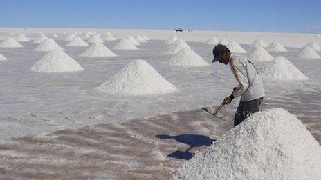 Salt worker Moises Chambi on the Uyuni salt flats