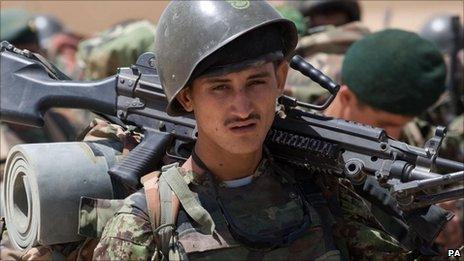 Afghan soldier ahead of an operation in Helmand province - 17 July 2010