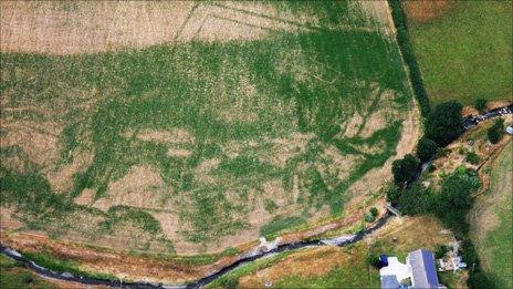 The outline of the Roman villa, spotted from the air