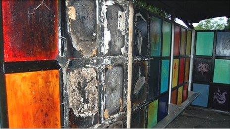 The damaged shelter at Harlech station