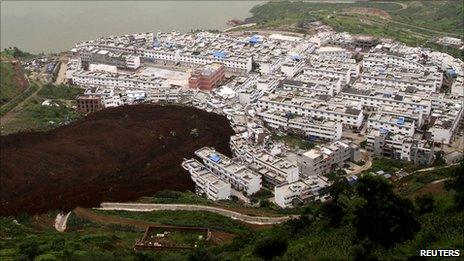 Landslide in Shuanghe village in Hanyuan county, Sichuan province