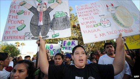 Protesters outside a Bell city council meeting, 26 July