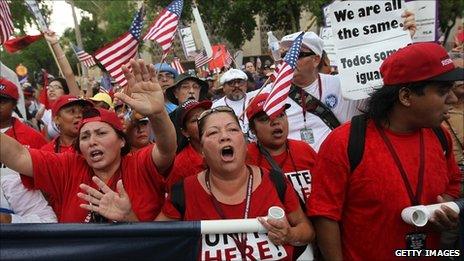 Protesters demonstrate against Arizona's immigration law in Phoenix, Arizona, 29 July, 2010