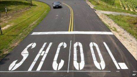 Newly paved road leading to Southern Guilford High School