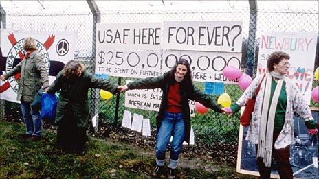 Protesters at Greenham Common in the 1980s