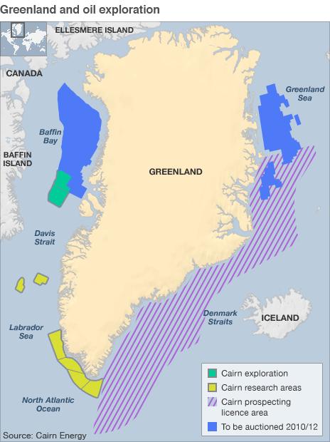 Greenland oil research and exploration map