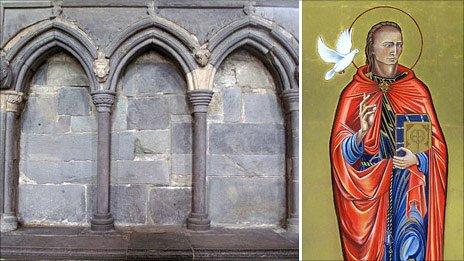 The shrine at St Davids Cathedral and the icon that will form part of the restoration project