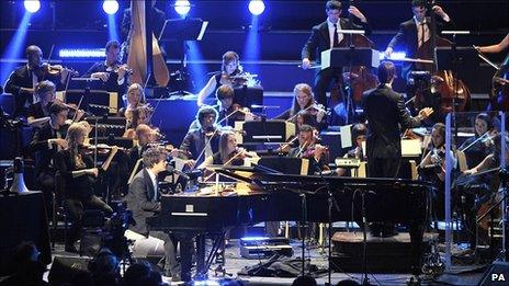 Jamie Cullum performs with the Heritage Orchestra at the Royal Albert Hall for BBC Late Night Proms