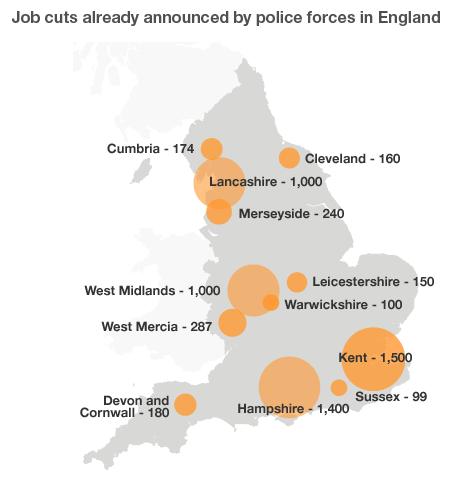 Job cuts already announced by police forces in England