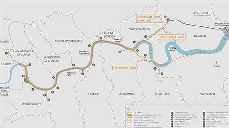 Map showing route of the tunnel