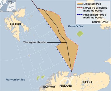 Map of the disputed area and the agreed border