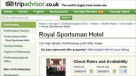 Screen grab of the TripAdvisor website featuring the Royal Sportsman Hotel