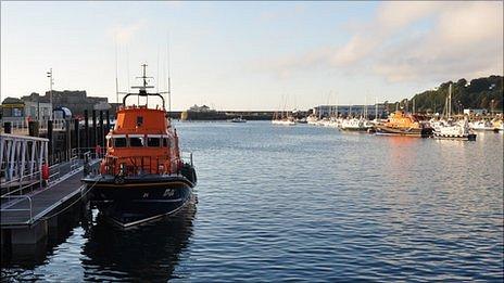 Spirit of Guernsey (left) and Daniel L Gibson lifeboats in St Peter Port harbour