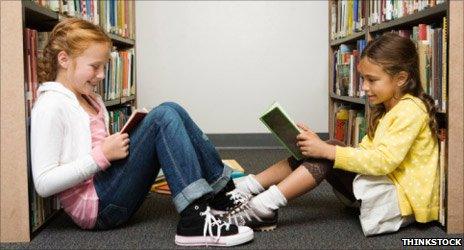 Girls in a library