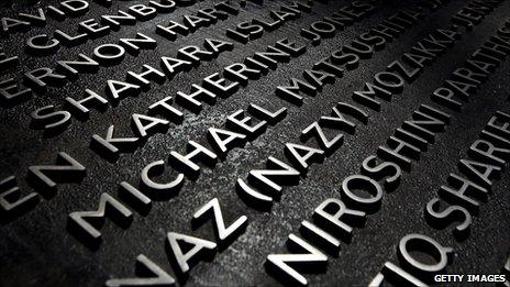 Memorial plaque in Hyde Park with the names of the victims of the London bombings