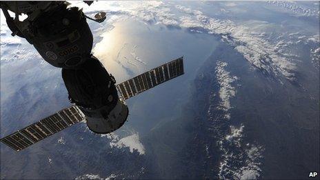 View out of the International Space Station, over the Caspian Sea