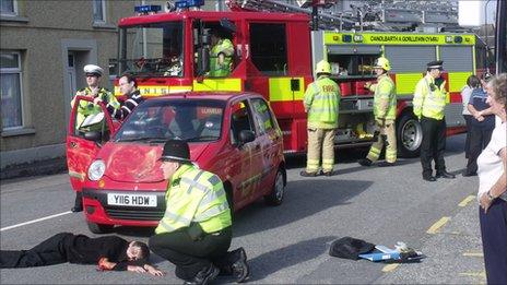 Mock accident on Marine Street in Llanelli