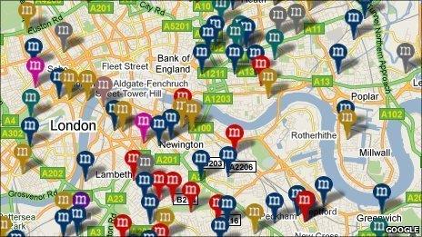 Murders in London plotted on Murder Map