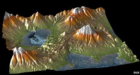 Elevation model shows the Aracar volcano on the Chilean-Argentinian border (DLR)