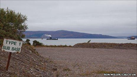 HMS Astute seen from the shore on Skye